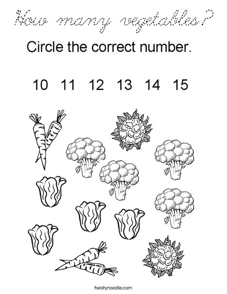 How many vegetables? Coloring Page