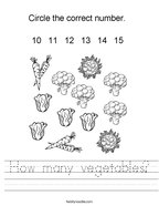 How many vegetables Handwriting Sheet