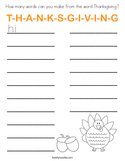 How many words can you make from the word Thanksgiving Coloring Page