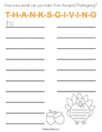 How many words can you make from the word Thanksgiving Coloring Page