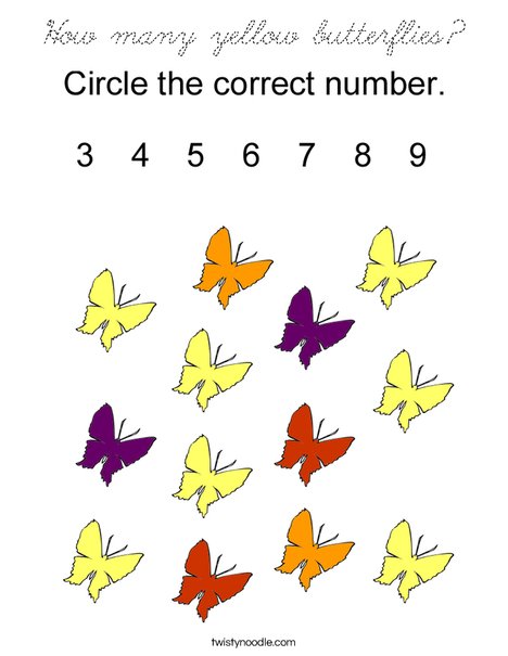 How many yellow butterflies? Coloring Page