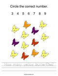 How many yellow butterflies? Worksheet