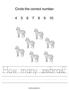 How many zebras Handwriting Sheet