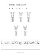 How many zippers Handwriting Sheet