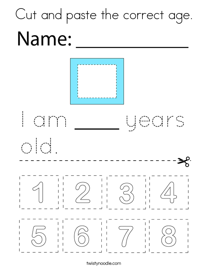 Cut and paste the correct age. Coloring Page