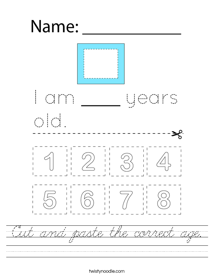 Cut and paste the correct age. Worksheet