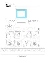 Cut and paste the correct age Handwriting Sheet