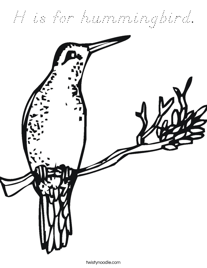 H is for hummingbird. Coloring Page