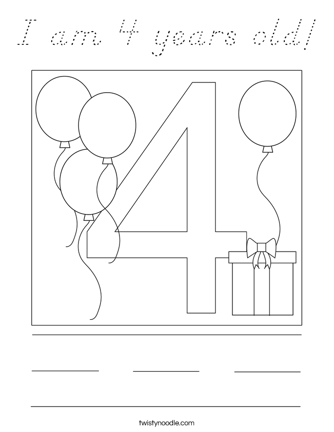 I am 4 years old! Coloring Page