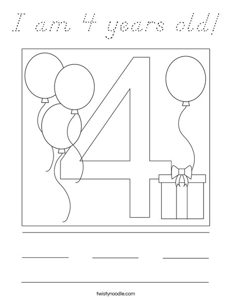 I am 4 years old! Coloring Page