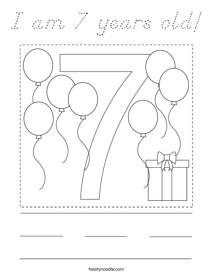I am 7 years old! Coloring Page
