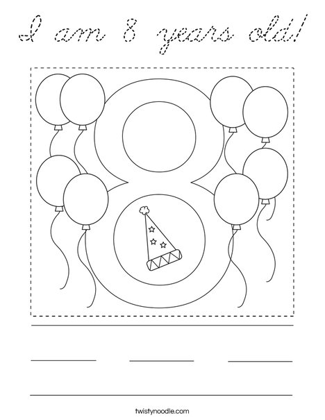 I am 8 years old! Coloring Page