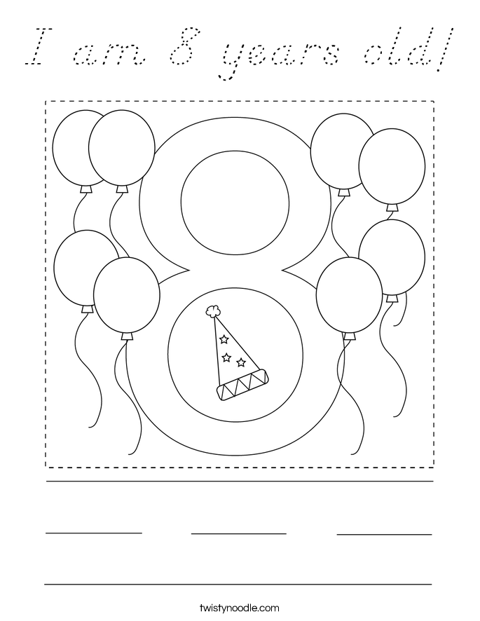 I am 8 years old! Coloring Page