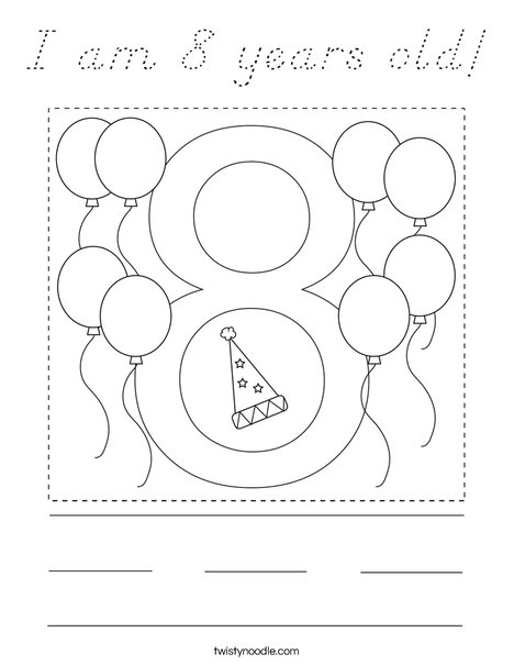 I am 8 years old! Coloring Page