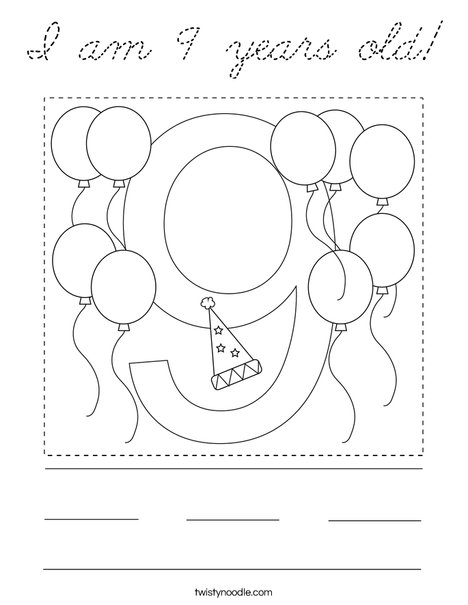 I am 9 years old! Coloring Page