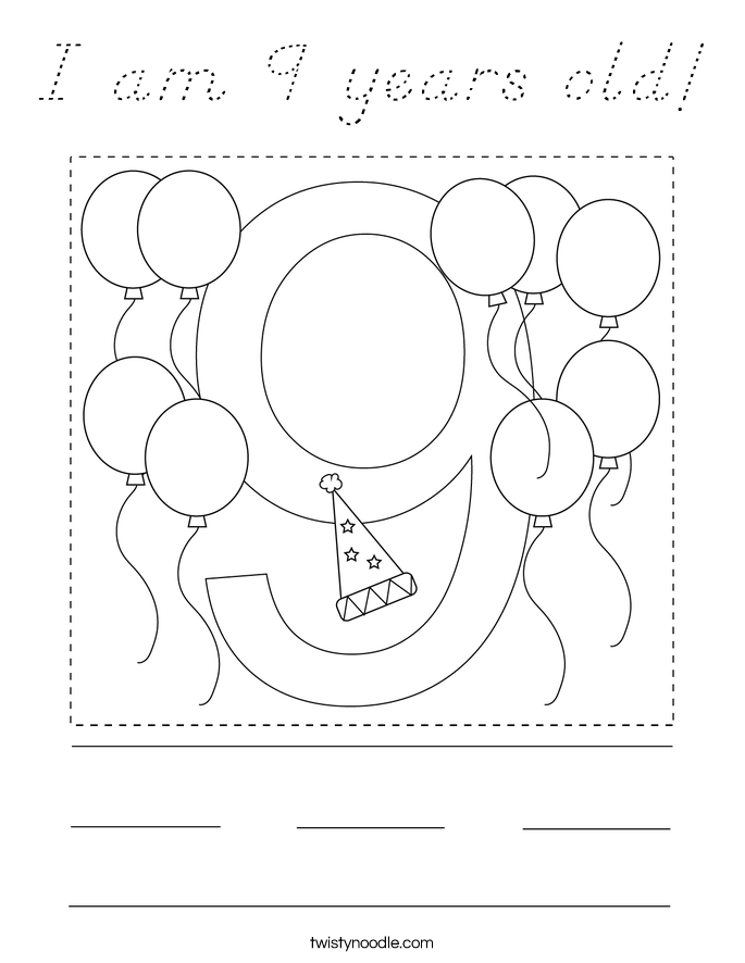 I am 9 years old! Coloring Page