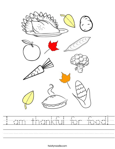 I am thankful for food! Worksheet