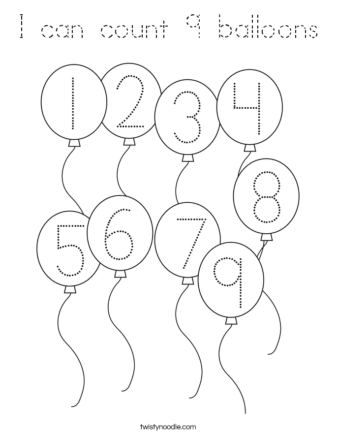 I can count 9 balloons Coloring Page