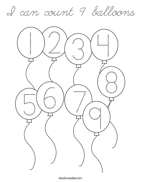 I can count 9 balloons. Coloring Page