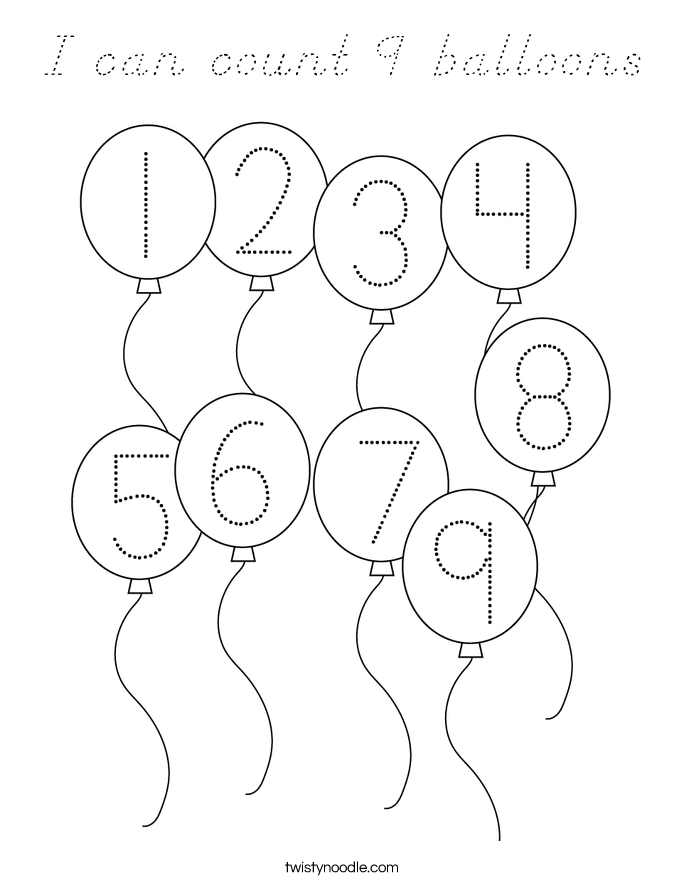 I can count 9 balloons Coloring Page