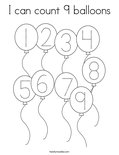 I can count 9 balloons Coloring Page