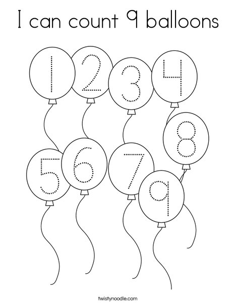 I can count 9 balloons. Coloring Page