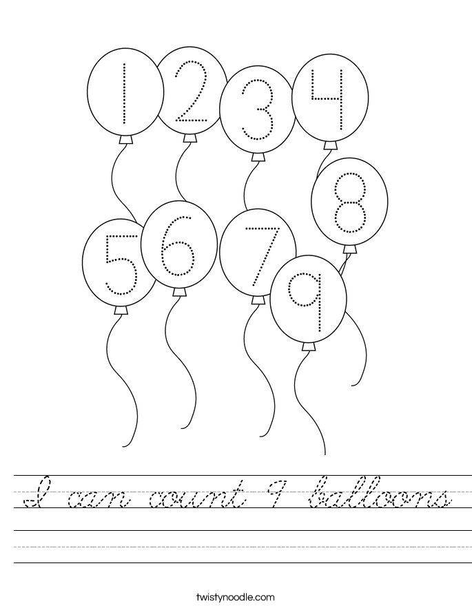 I can count 9 balloons Worksheet