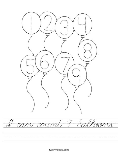 I can count 9 balloons. Worksheet