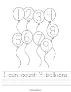 I can count 9 balloons Handwriting Sheet