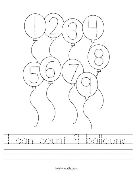 I can count 9 balloons. Worksheet