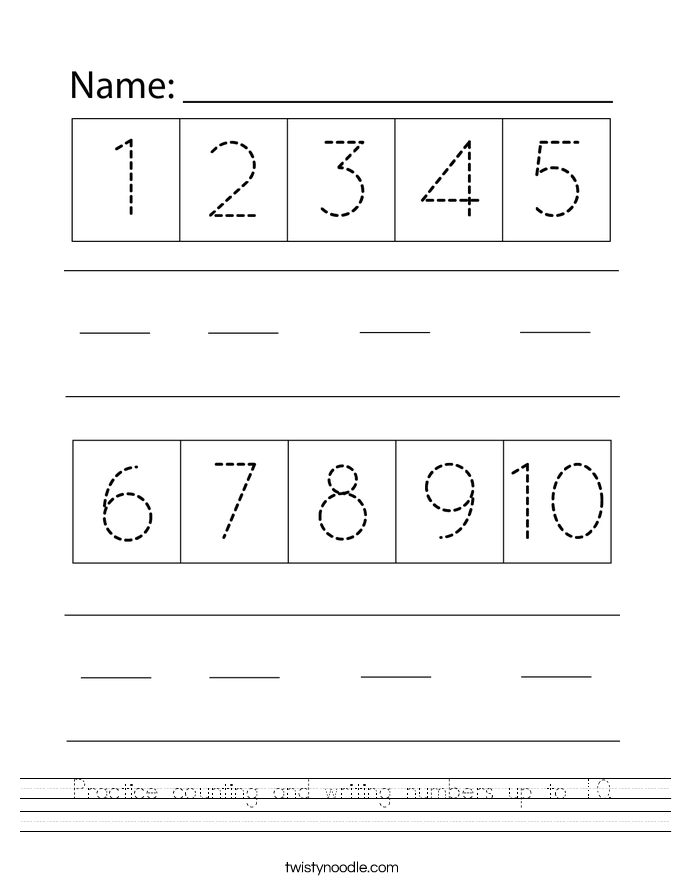 Practice counting and writing numbers up to 10. Worksheet