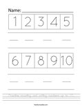 Practice counting and writing numbers up to 10. Worksheet