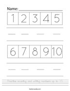 Practice counting and writing numbers up to 10 Handwriting Sheet
