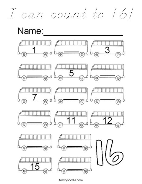 I can count to 16! Coloring Page