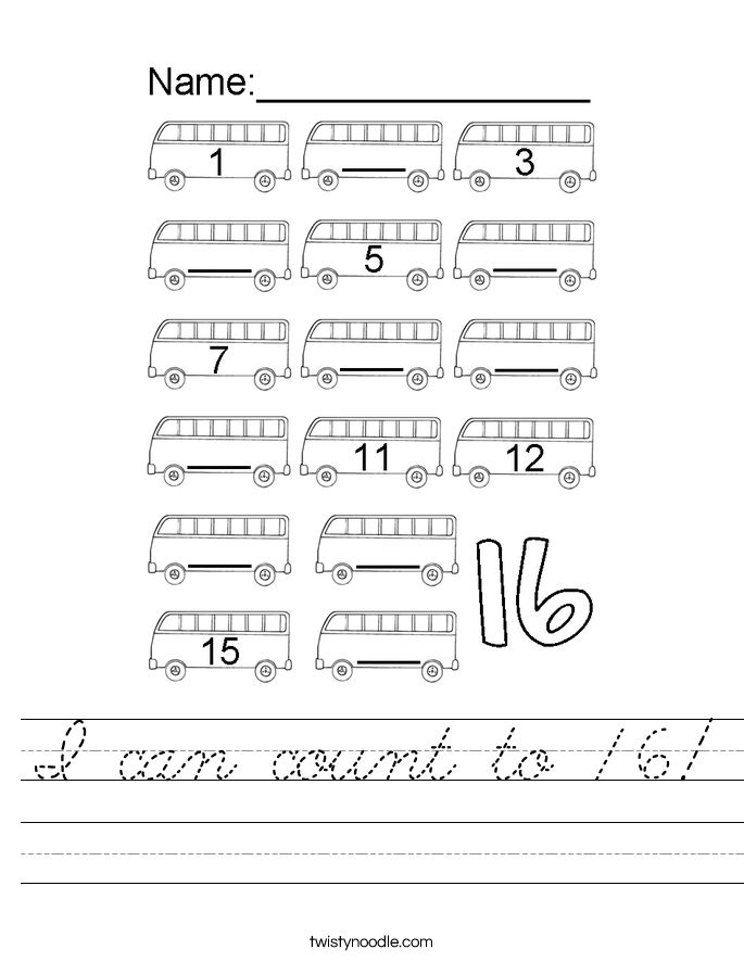 I can count to 16! Worksheet