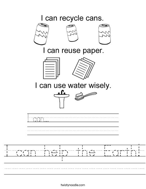I can help the Earth Worksheet - Twisty Noodle I can help the Earth Worksheet - Twisty Noodle