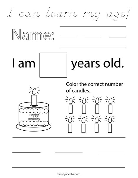 I can learn my age! Coloring Page