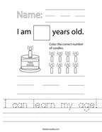 I can learn my age Handwriting Sheet