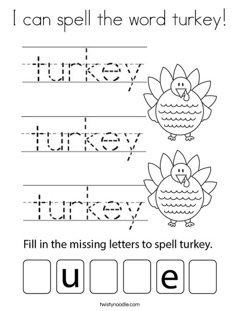I can spell the word turkey! Coloring Page