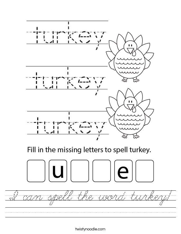 I can spell the word turkey! Worksheet