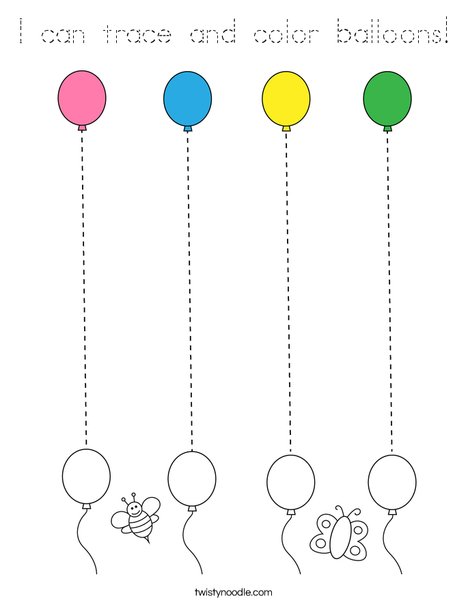 I can trace and color balloons! Coloring Page