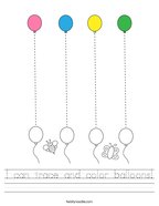 I can trace and color balloons Handwriting Sheet