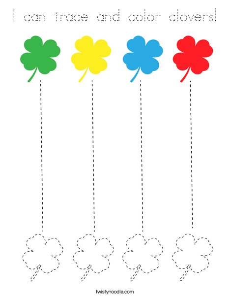 I can trace and color clovers! Coloring Page