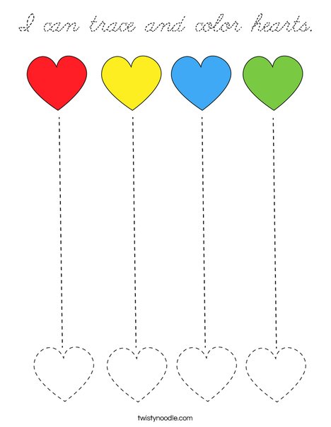 I can trace and color hearts! Coloring Page
