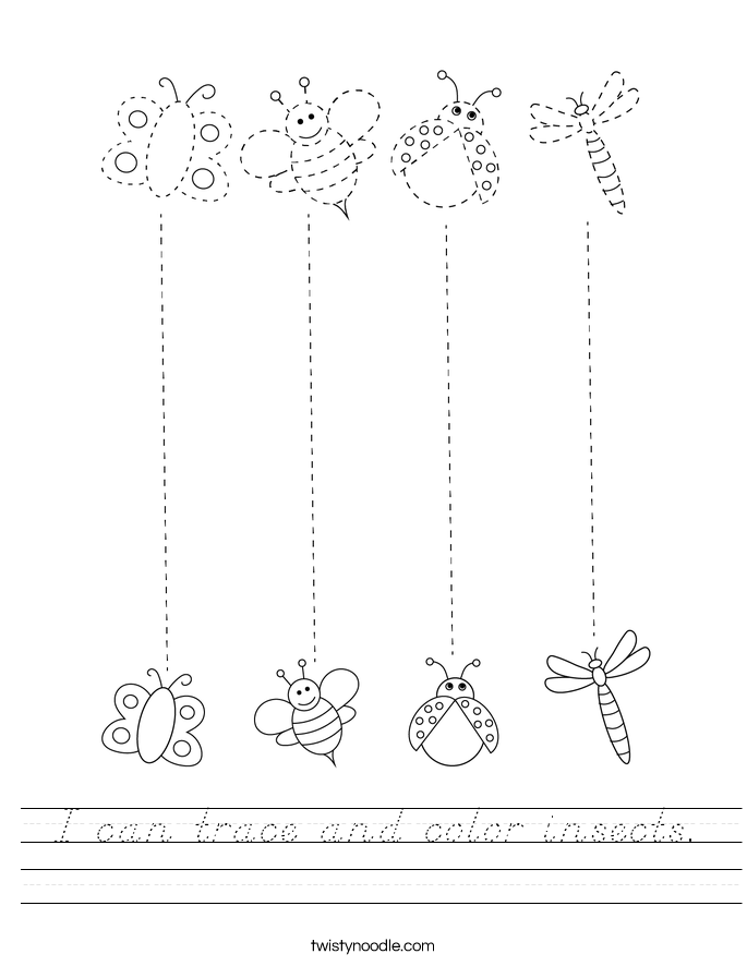 I can trace and color insects. Worksheet