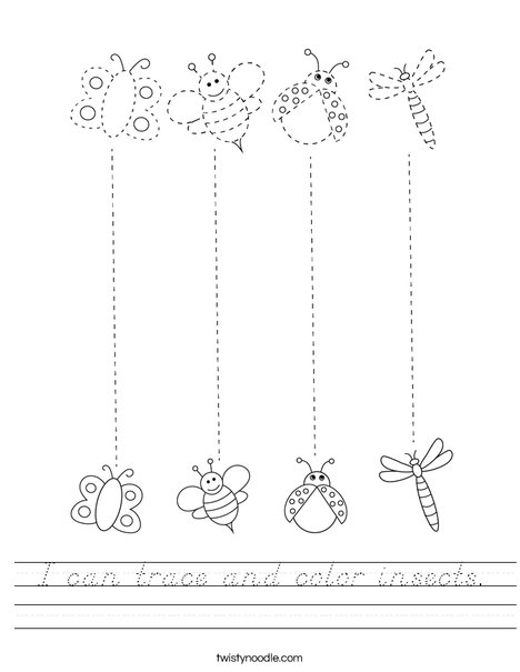 I can trace and color insects. Worksheet