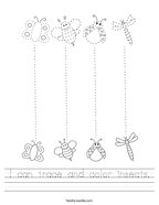 I can trace and color insects Handwriting Sheet