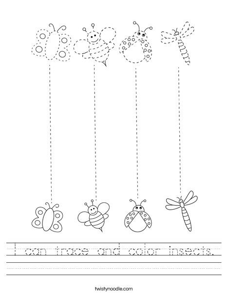 I can trace and color insects. Worksheet