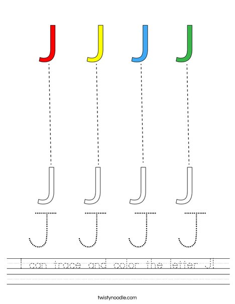 i can trace and color the letter j worksheet twisty noodle