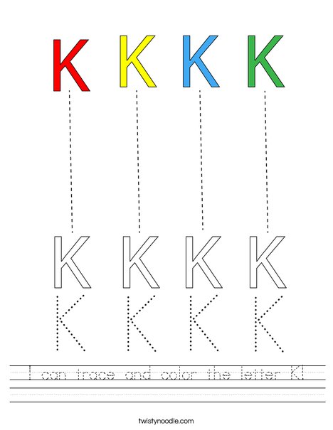 i can trace and color the letter k worksheet twisty noodle